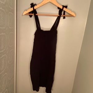 Garage small black smocked dress with tie up straps